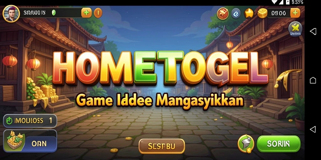 Tampilan gameplay HOMETOGEL dengan karakter dan misi yang menarik.