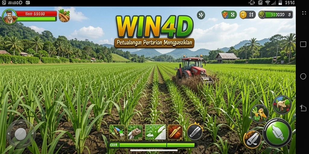 Tampilan gameplay yang menarik dalam WIN4D saat mengelola lahan pertanian.